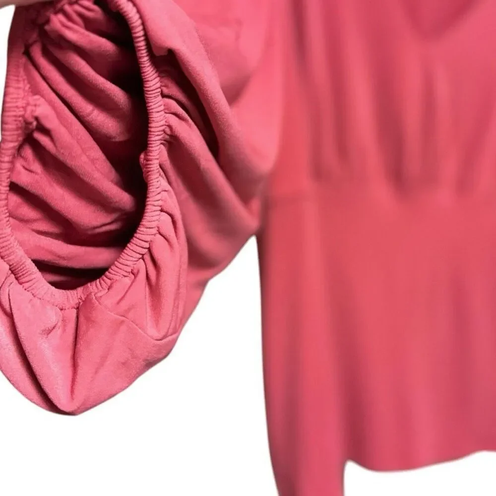 Torrid Berry Pink Studio Knit V-Neck Quarter Sleeve Shirred Top NWT - Picture 5 of 15